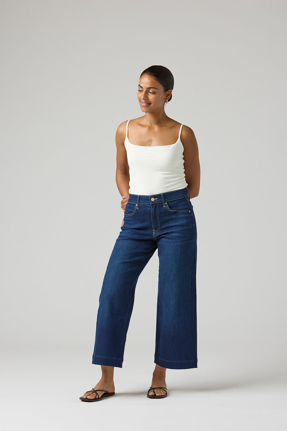 The Malibu Wide Denim Cropped  |  Deep Sapphire