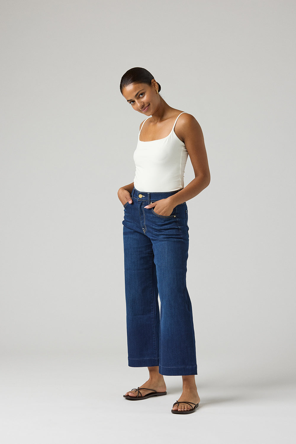 The Malibu Wide Denim Cropped  |  Deep Sapphire