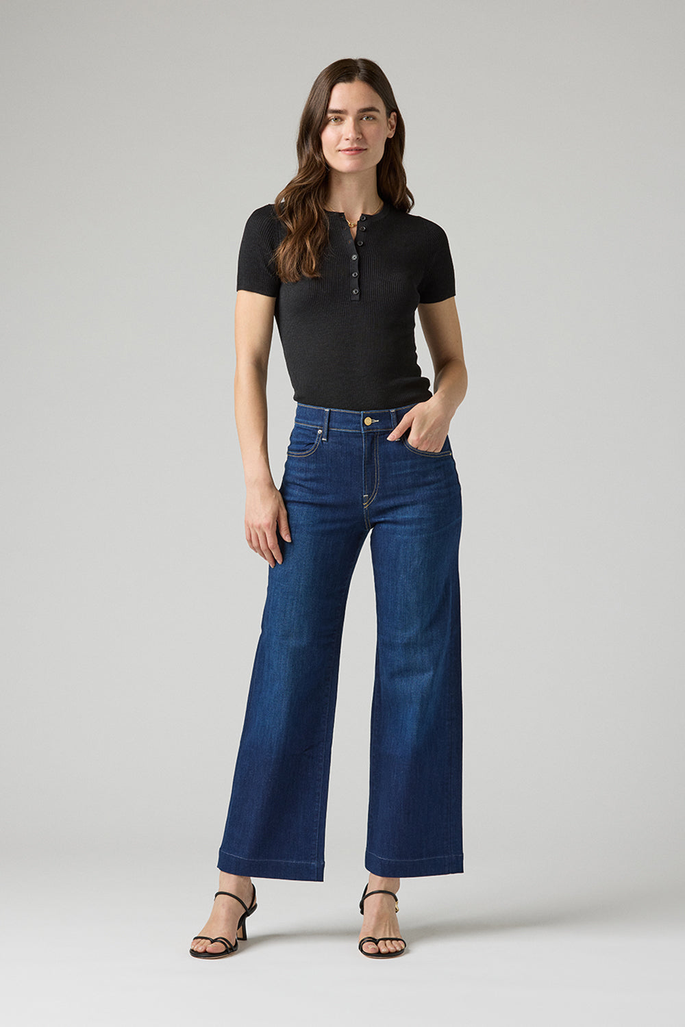 The Malibu Wide Denim Cropped  |  Deep Sapphire