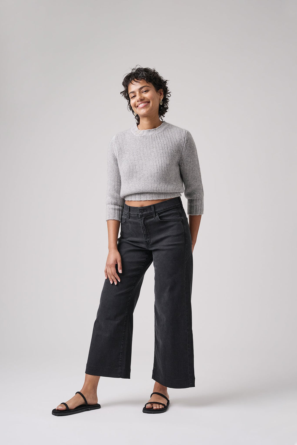 The Malibu Wide Denim Cropped  |  Black Diamond