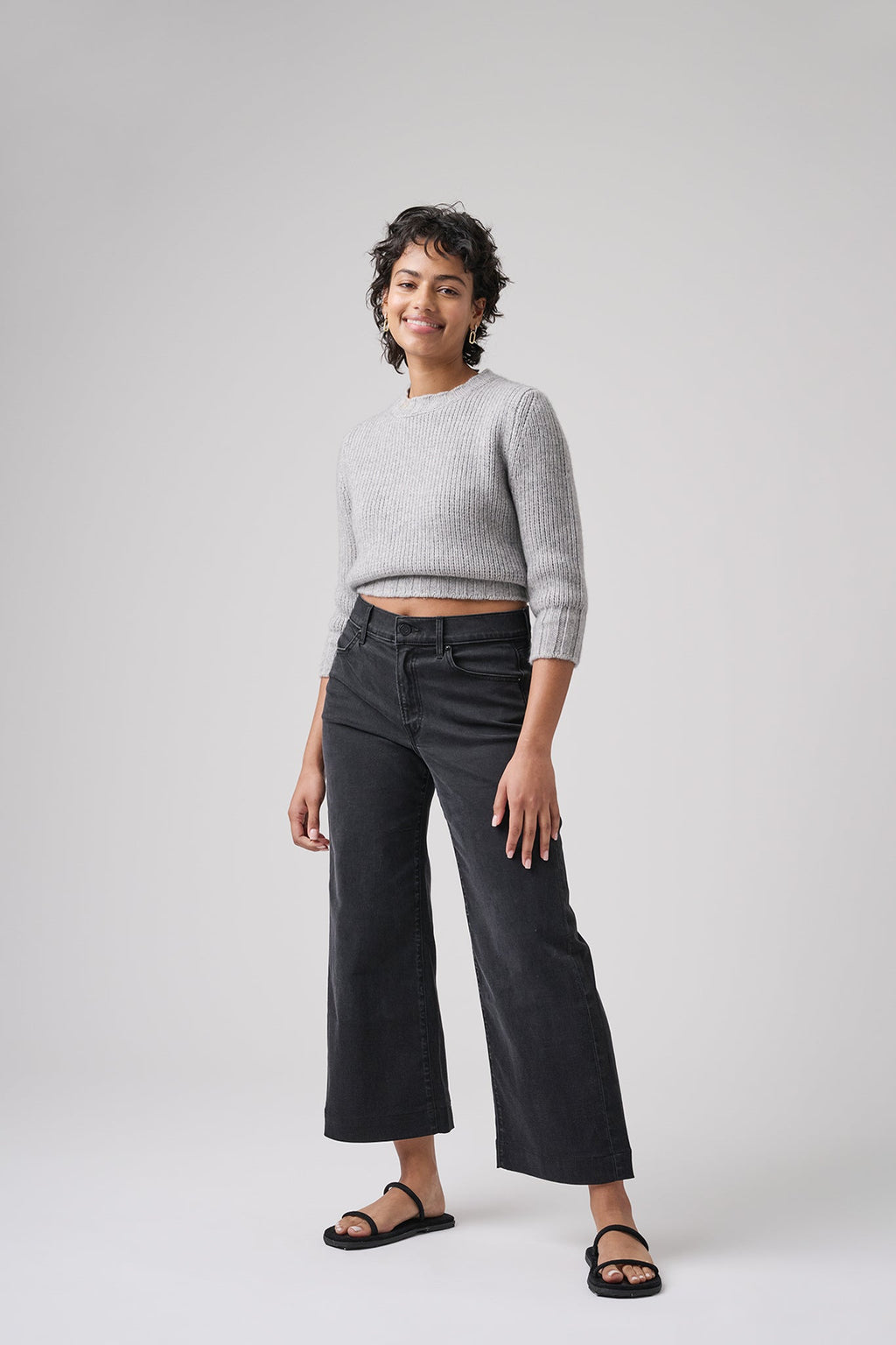 The Malibu Wide Denim Cropped  |  Black Diamond