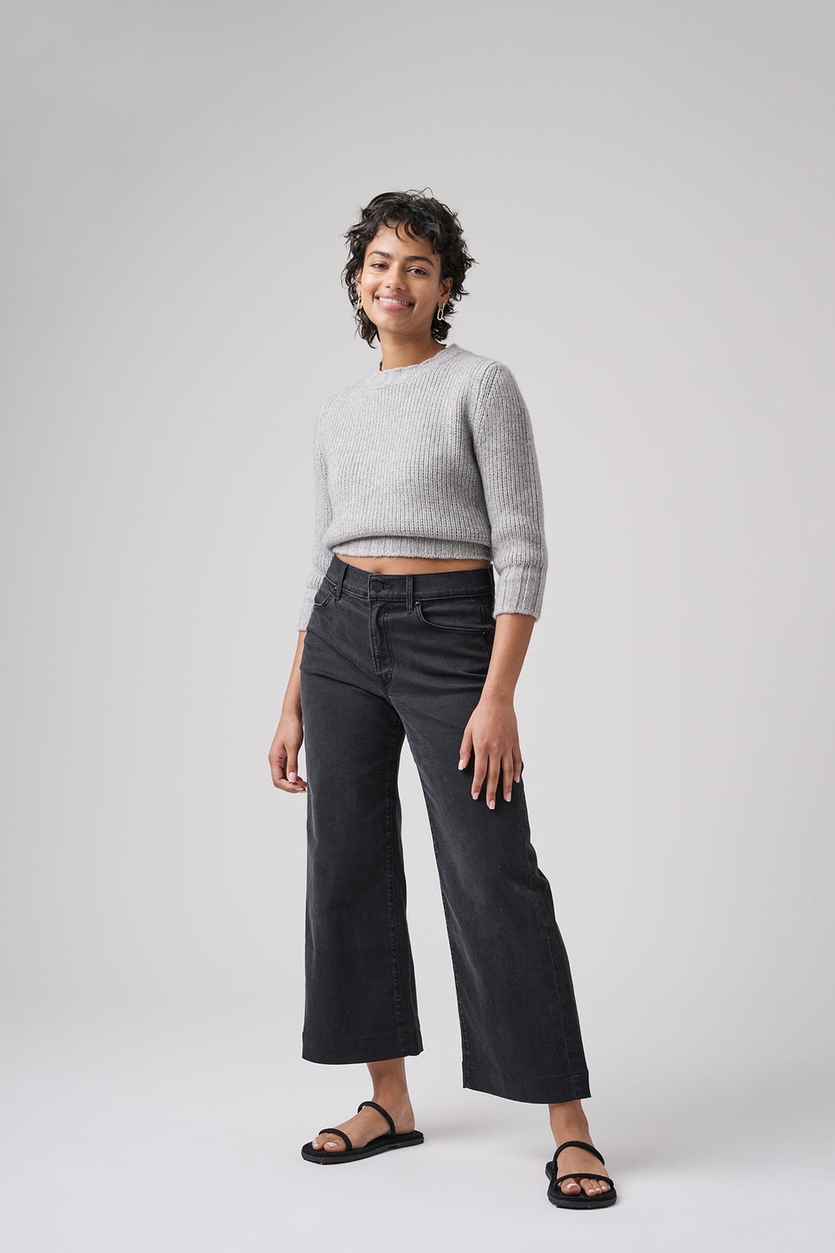 The Malibu Wide Denim Cropped  |  Black Diamond