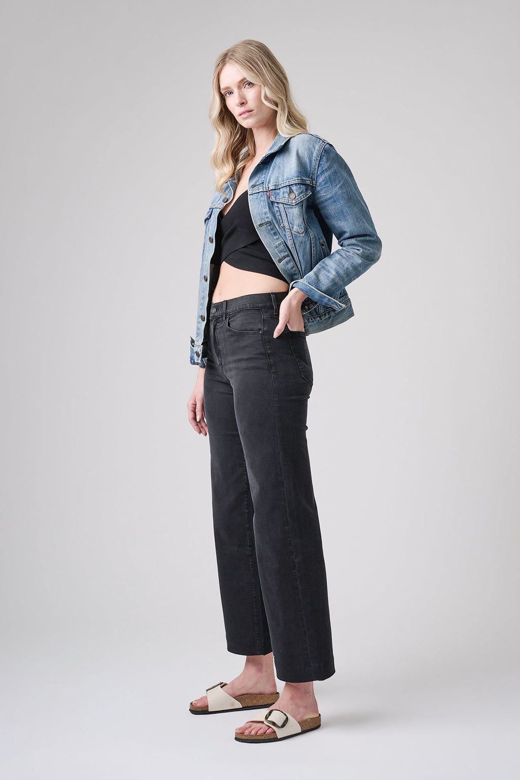 The Malibu Wide Denim Cropped  |  Black Diamond