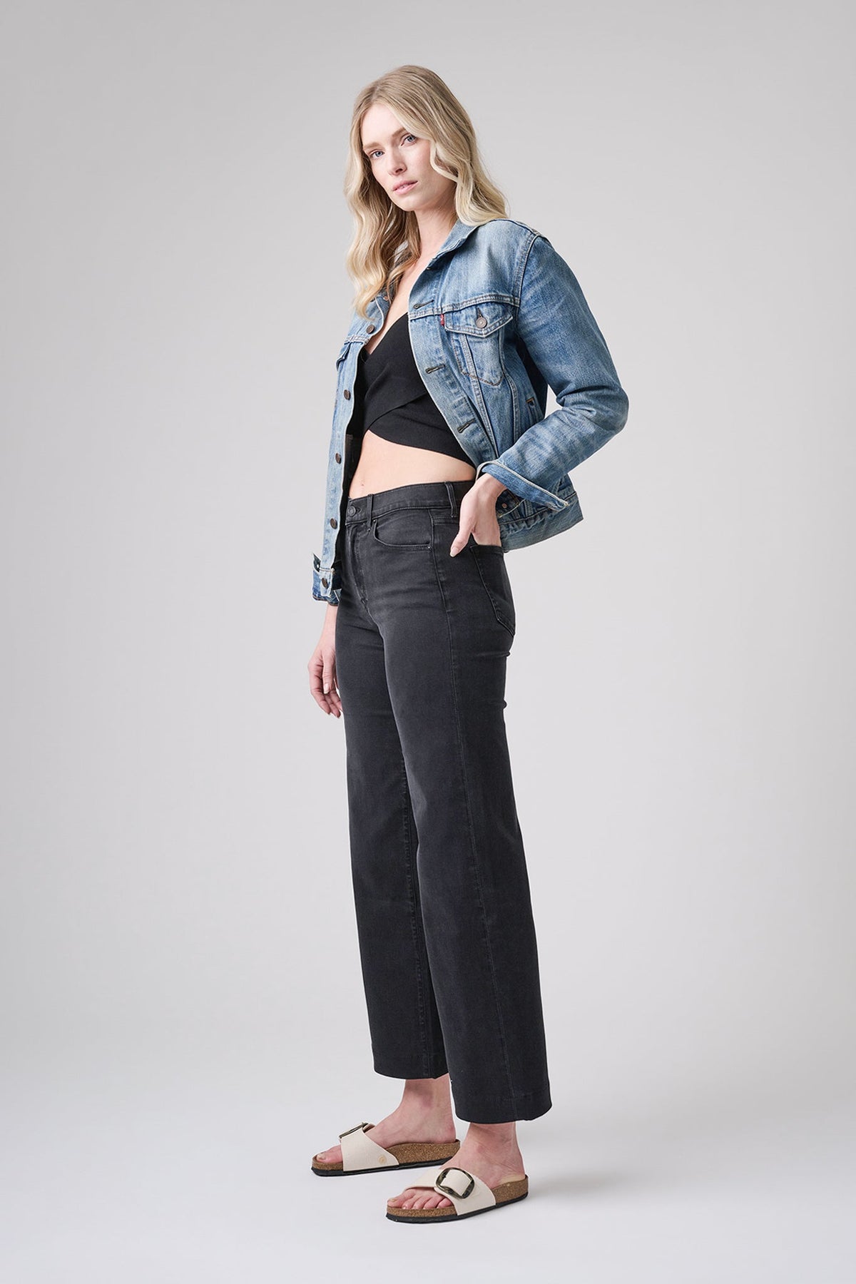 The Malibu Wide Denim Cropped  |  Black Diamond