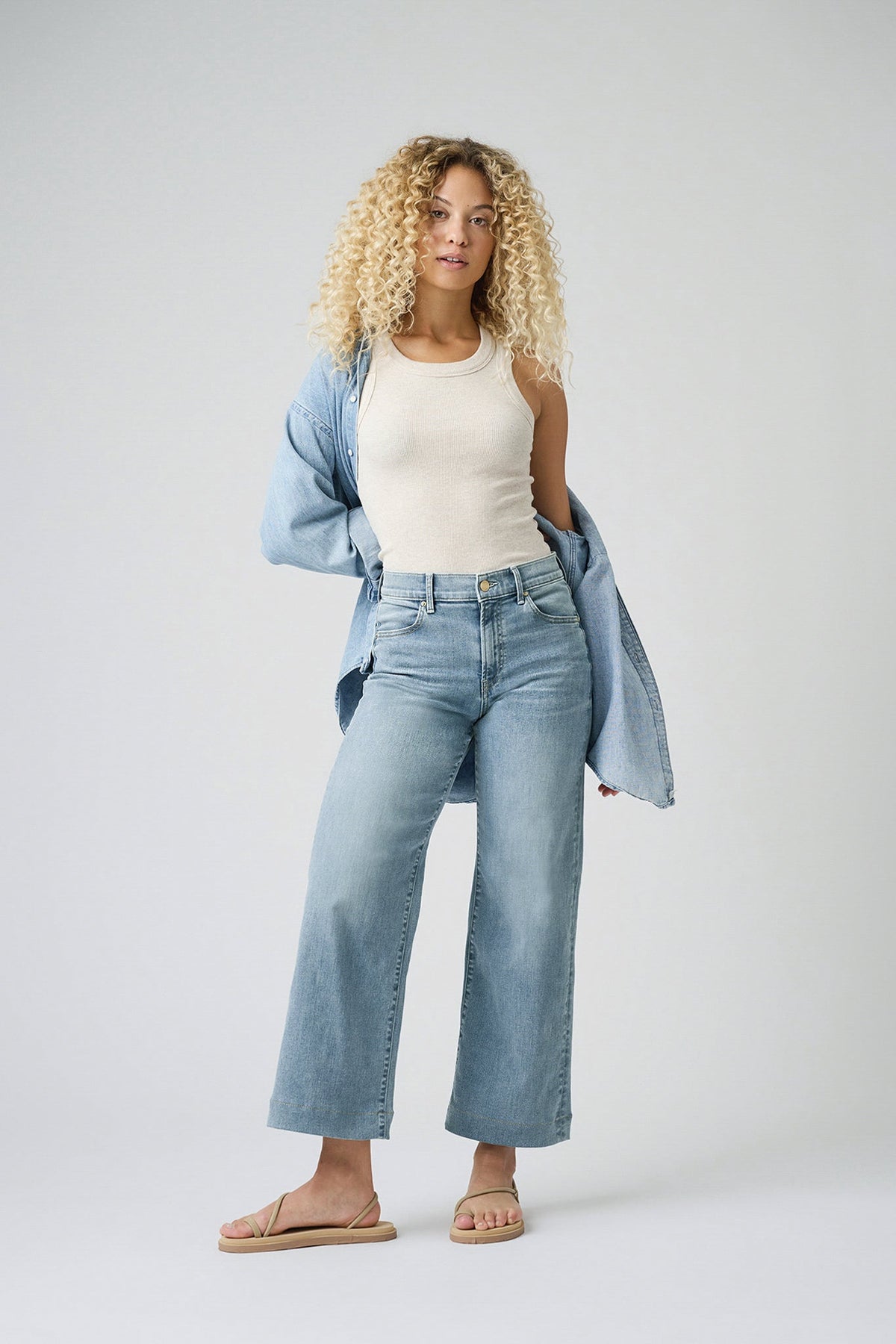 The Malibu Wide Denim Cropped  |  Pebble