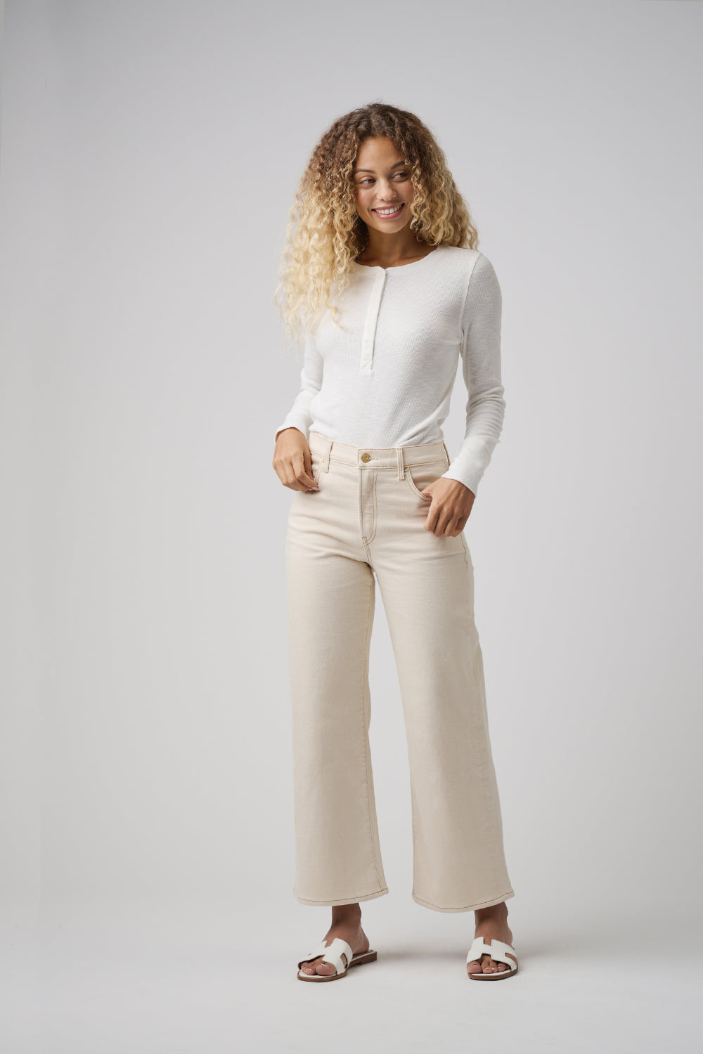 The Malibu Wide Denim Cropped  | White Sand