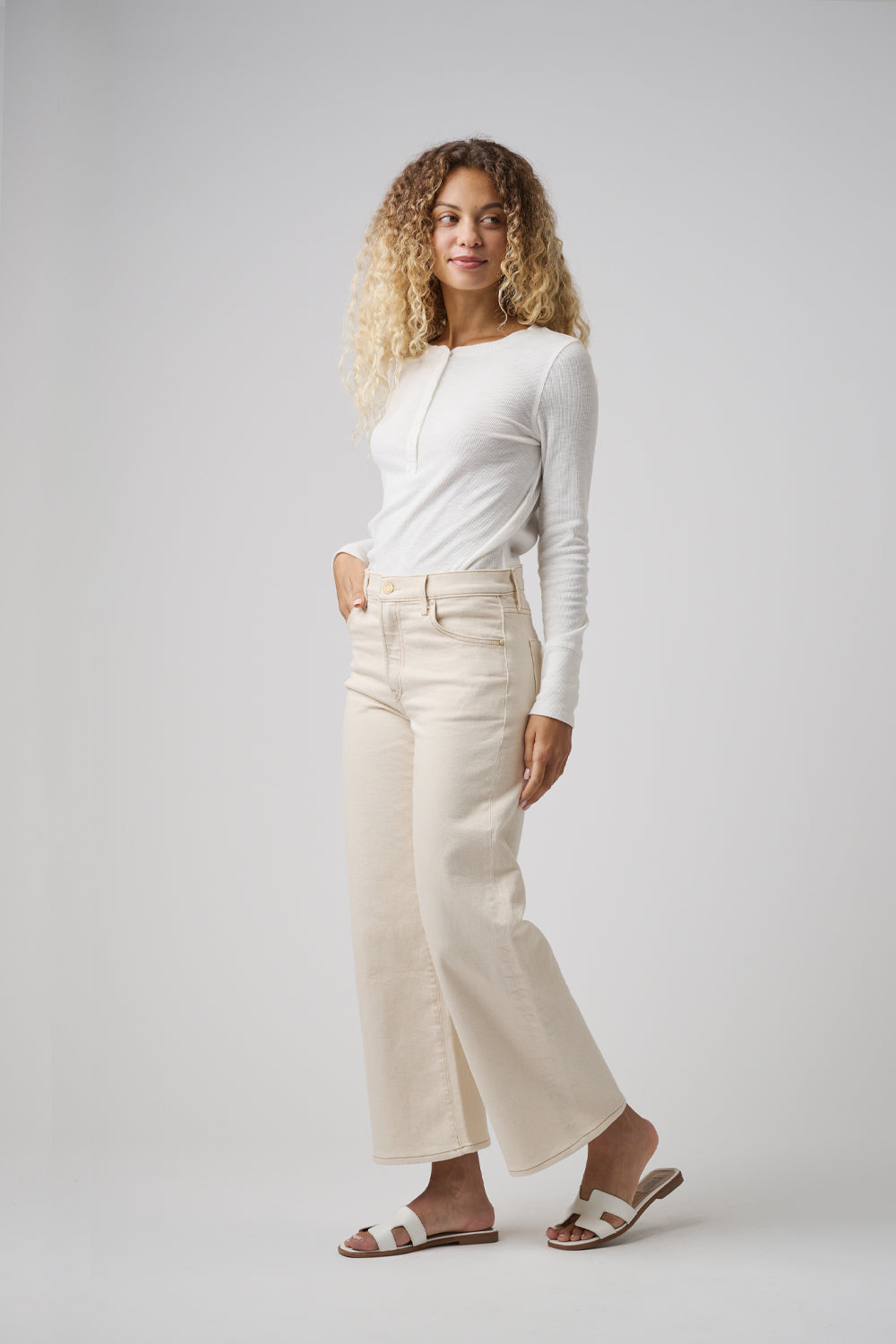 The Malibu Wide Denim Cropped  | White Sand