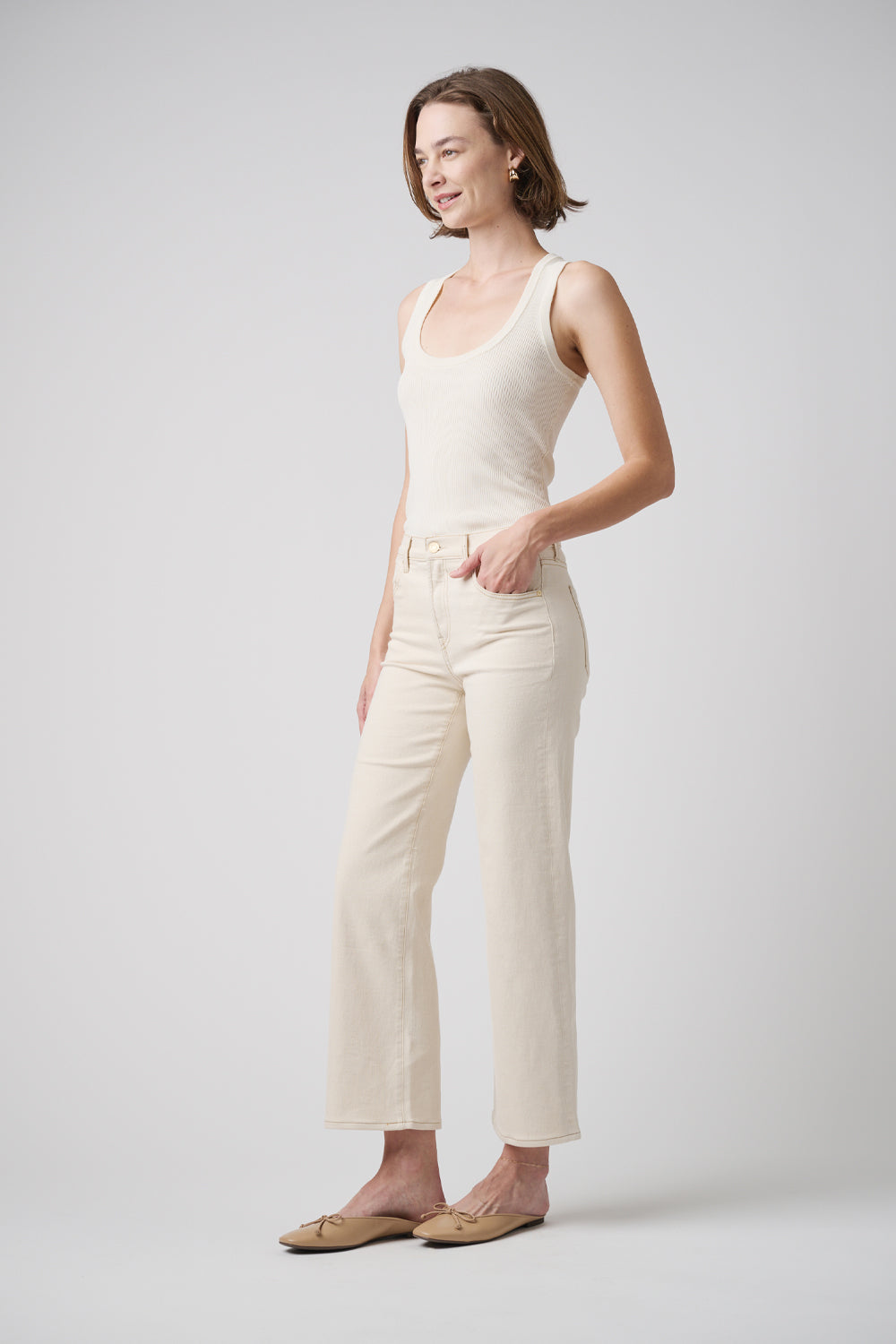 The Malibu Wide Denim Cropped  | White Sand