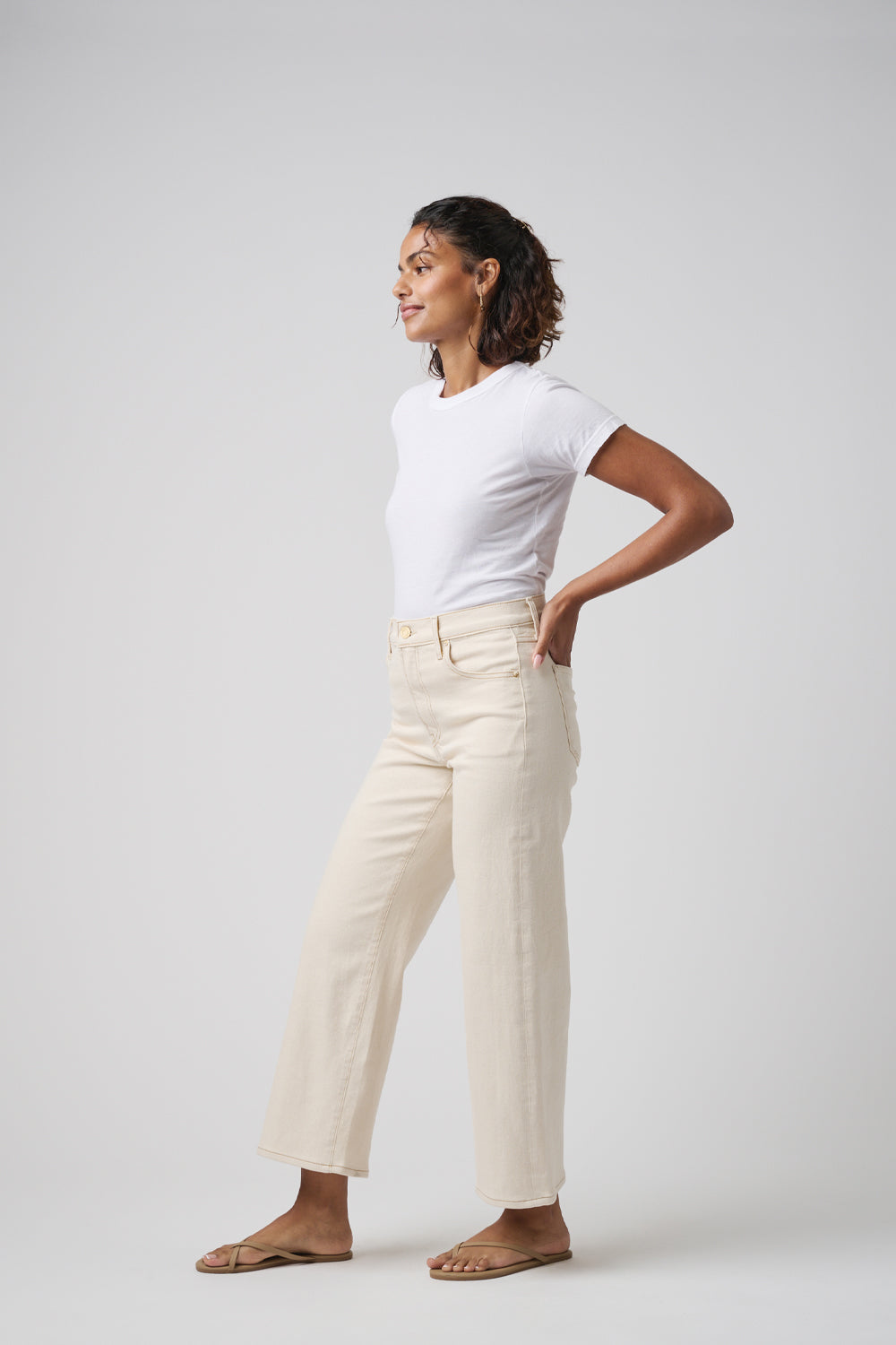 The Malibu Wide Denim Cropped  | White Sand